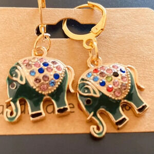 Cute and Colorful Sparkly Green elephant Rhinestone Women's Fashion earri…